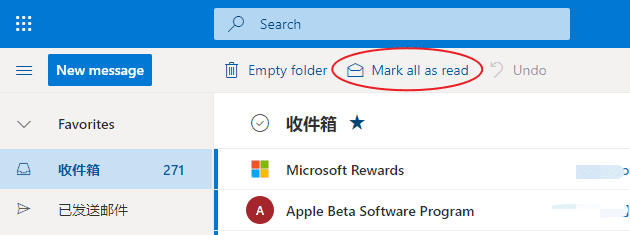 Outlook mark all as read